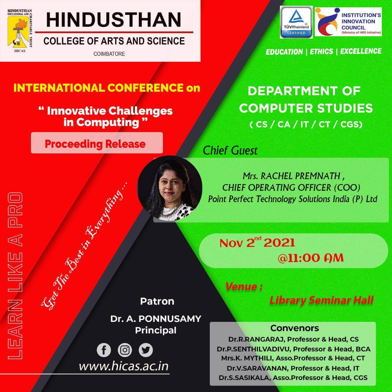 Innovative Challenges in Computing Proceeding Release Invite by Hindusthan College of Arts & Science